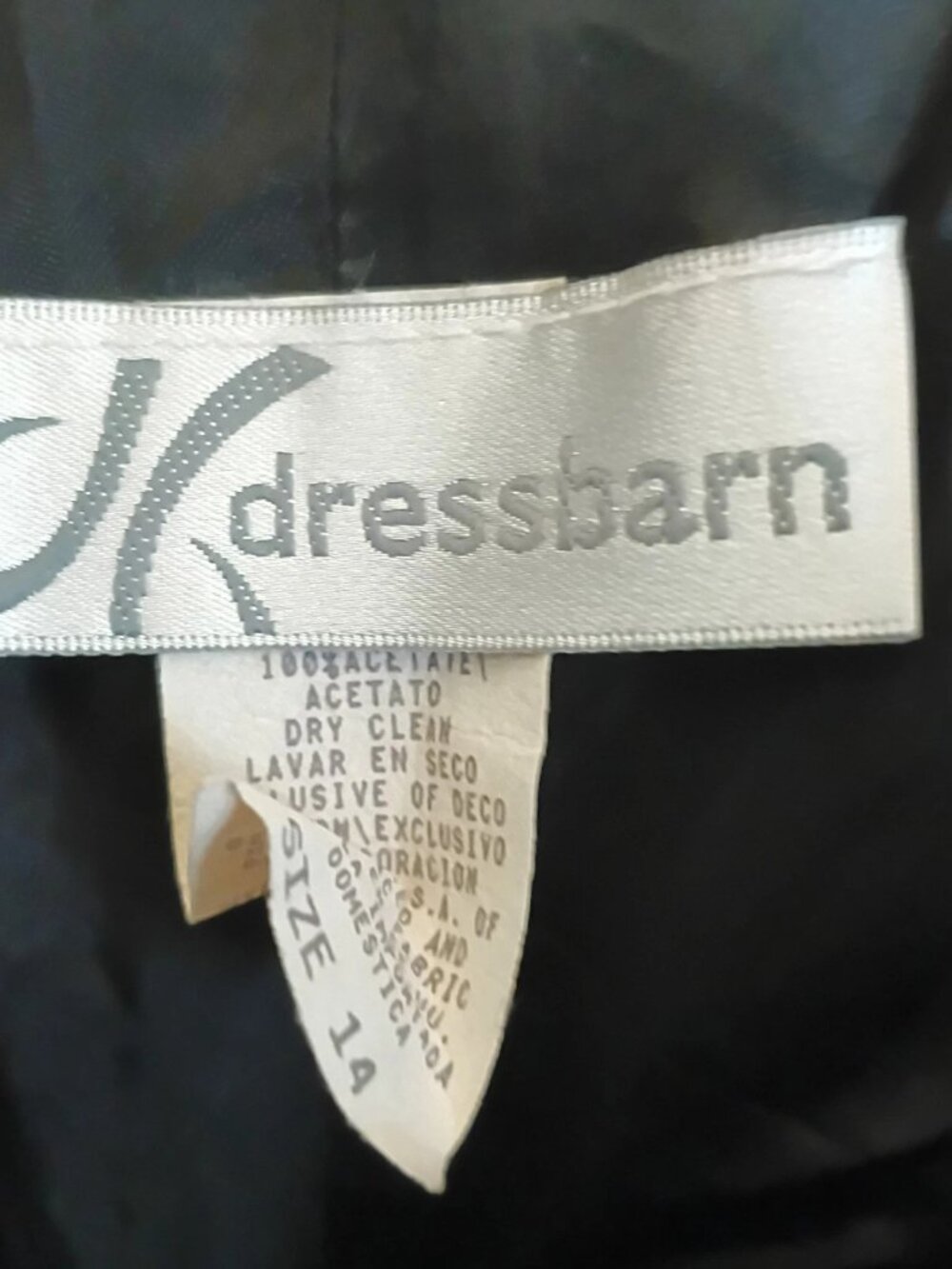 Vintage Y2K Dressbarn Black Midi Dress Pink Floral Embroidery Flutter Sleeve 14 - Picture 4 of 5